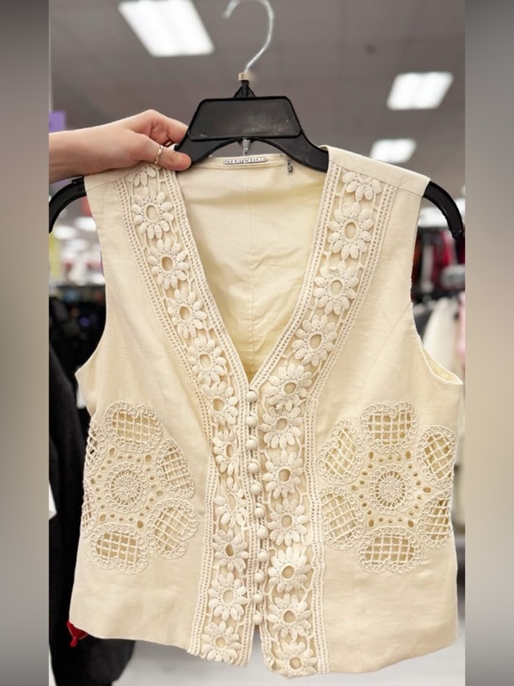 Women's Cream Crochet-Trim linen blend Vest